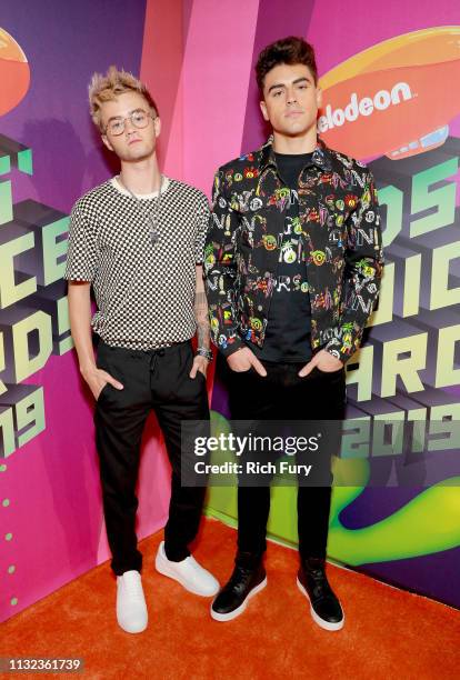 Jack Johnson and Jack Gilinsky of Jack & Jack attend Nickelodeon's 2019 Kids' Choice Awards at Galen Center on March 23, 2019 in Los Angeles,...
