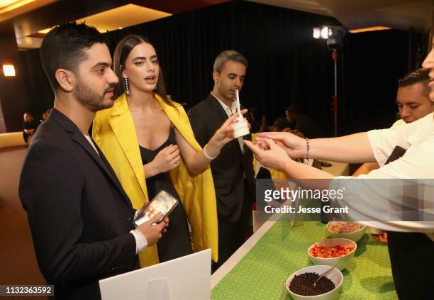 Brandon Korff and Yael Shelbia attend the Pinkberry green room backstage at Nickelodeon's 2019 Kids' Choice on March 23, 2019 in Los Angeles,...
