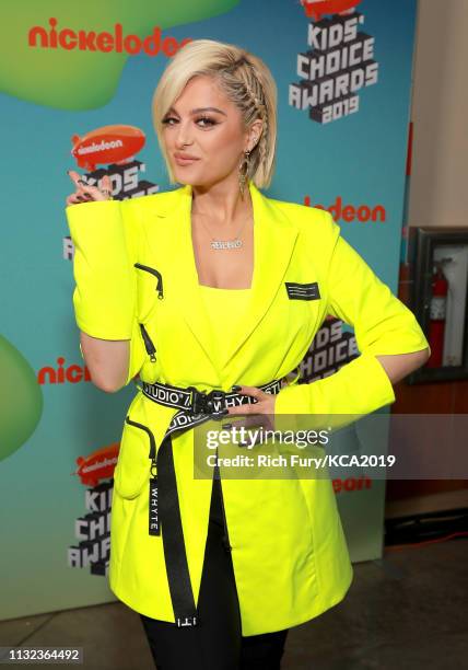 Bebe Rexha attends Nickelodeon's 2019 Kids' Choice Awards at Galen Center on March 23, 2019 in Los Angeles, California.