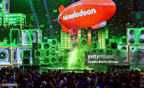 Khaled gets slimed onstage at Nickelodeon's 2019 Kids' Choice Awards at Galen Center on March 23, 2019 in Los Angeles, California.