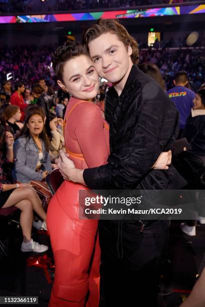 Joey King and Joel Courtney attend Nickelodeon's 2019 Kids' Choice Awards at Galen Center on March 23, 2019 in Los Angeles, California.