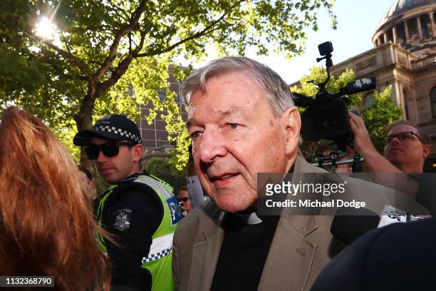 Cardinal George Pell arrives at Melbourne County Court on February 27, 2019 in Melbourne, Australia. Pell, once the third most powerful man in the...