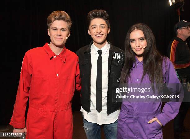 Owen Joyner, Asher Angel and Lilimar attend Nickelodeon's 2019 Kids' Choice Awards at Galen Center on March 23, 2019 in Los Angeles, California.