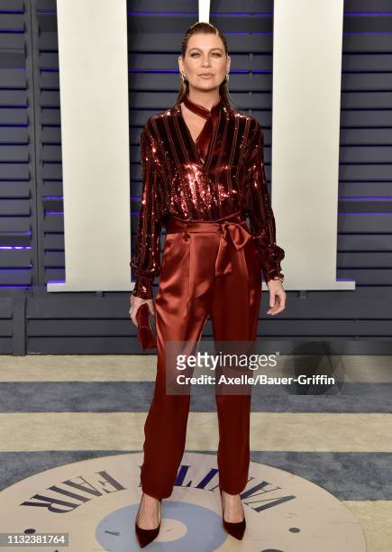 Ellen Pompeo attends the 2019 Vanity Fair Oscar Party Hosted By Radhika Jones at Wallis Annenberg Center for the Performing Arts on February 24, 2019...