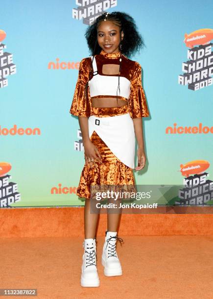 Riele Downs attends Nickelodeon's 2019 Kids' Choice Awards at Galen Center on March 23, 2019 in Los Angeles, California.