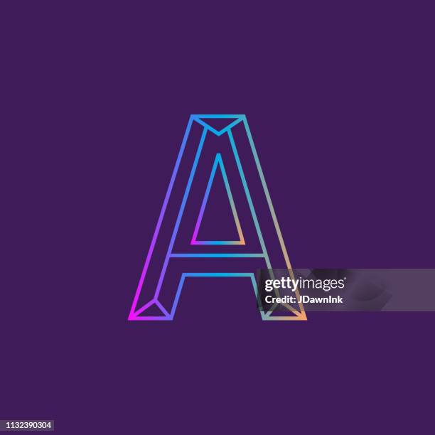 wireframe capital letter outline bevelled 3d alphabet design - artistic letter a stock illustrations