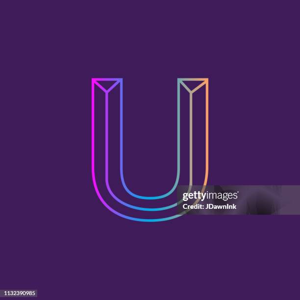 wireframe capital letter outline bevelled 3d alphabet design - letter u stock illustrations