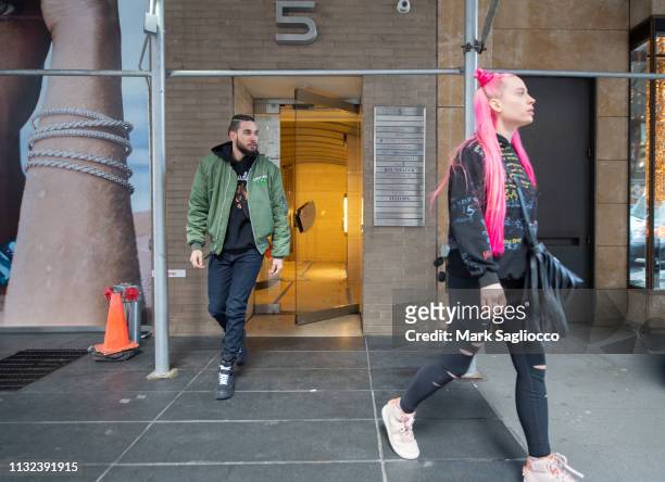 Mery Racauchi and Damaskus Ortiz are sighted leaving a recording studio on February 26, 2019 in New York City.