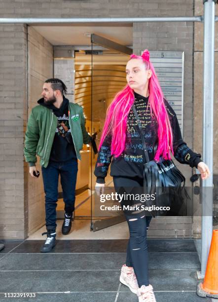 Mery Racauchi and Damaskus Ortiz are sighted leaving a recording studio on February 26, 2019 in New York City.