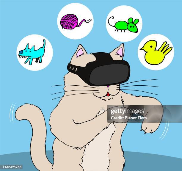 cat playing a virtual reality video game - cat video computer stock illustrations