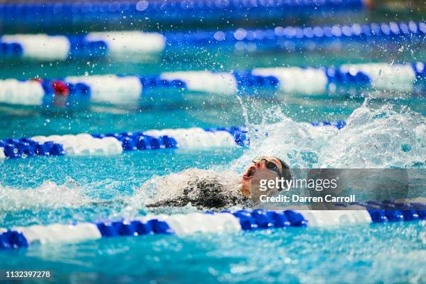 Taylor Ruck of Stanford swims in the 200 Yard Backstroke during the Division I Women's Swimming & Diving Championship held at the Lee & Joe Jamail...