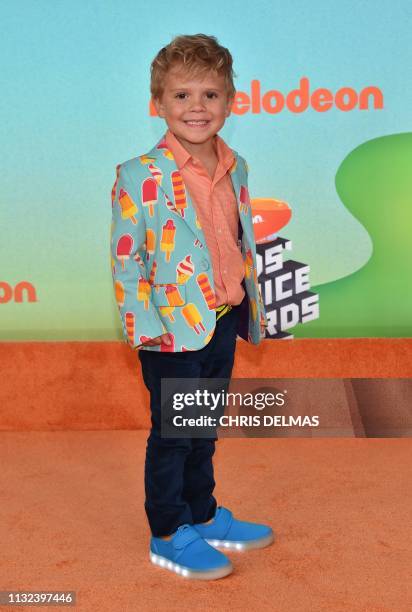 YouTuber Tydus Talbott arrives for the 32nd Annual Nickelodeon Kids' Choice Awards at the USC Galen Center on March 23, 2019 in Los Angeles.