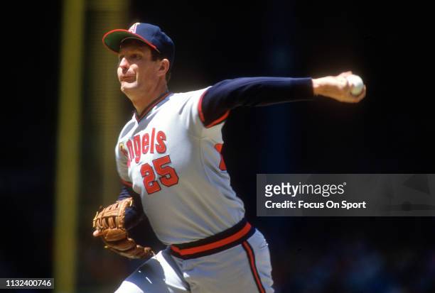 Tommy John of the California Angels pitches during an Major League Baseball game circa 1982. John played for the Angels from 1982-85.