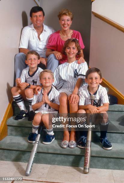 Tommy John of the New York Yankees with his wife Sally and four kids Tamara, Tommy, Travis and Taylor poses for this portrait circa 1987. John played...