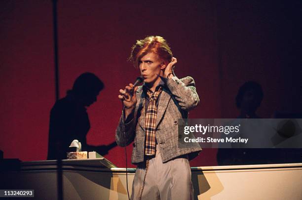 David Bowie, British singer-songwriter, during a live concert performance on stage at the Radio City Music Hall in New York City, New York, USA, 30...