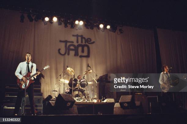 The Jam, British punk band , on stage during a live concert performance at the Top Rank, Reading, Berkshire, England, Great Britain, 13 June 1977....