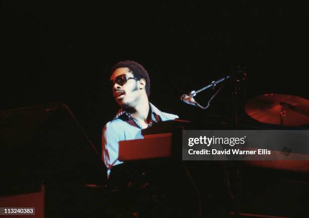 Stevie Wonder, U.S. Singer-songwriter, during a live concert performance at the Rainbow Theatre, in Finsbury Park, London, England, Great Britain, in...