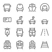 Transportation Vector Line Icon Set. Contains such Icons as Subway, Train, Eco Car, Truck and more. Expanded Stroke