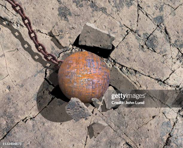 disruptive technology wrecking ball - concrete finishes stock pictures, royalty-free photos & images