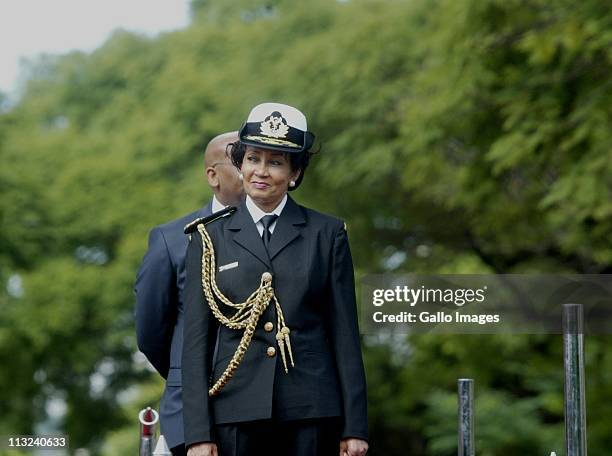 Minister of Defense Lindiwe Sisulu looks on during the Freedom Day Celebrations held at Freedom Park on April 27, 2011 in Pretoria, South Africa....