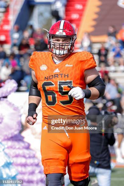 Center Garrett Bradbury of NC State of the North Team during the team's intro before the start of the 2019 Resse's Senior Bowl at Ladd-Peebles...