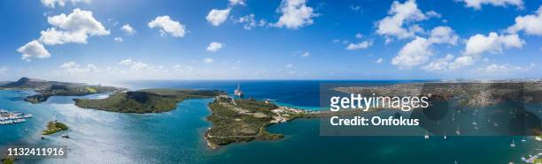 aerial panoramic view of spanish waters bay and caribbean sea in curacao - curacao imagens e fotografias de stock