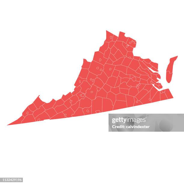 virginia state map with counties - census stock illustrations