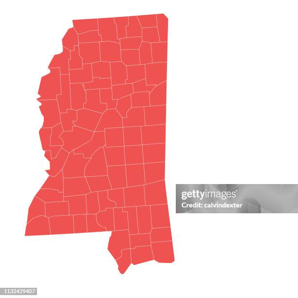 mississippi state map with counties - census stock illustrations