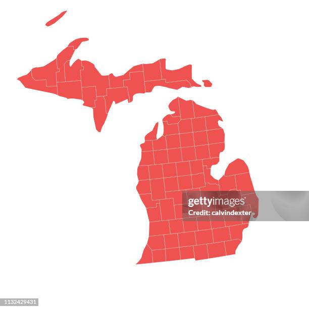 michigan state map with counties - census stock illustrations