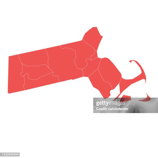 massachusetts state map with counties - census stock illustrations