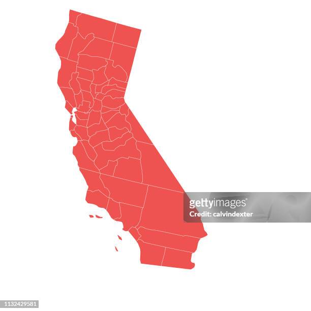 stockillustraties, clipart, cartoons en iconen met california state kaart met provincies - californië