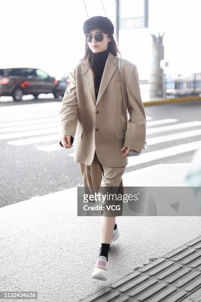 Actress Tiffany Tang Yan is seen at Shanghai Pudong International Airport on February 27, 2019 in Shanghai, China.