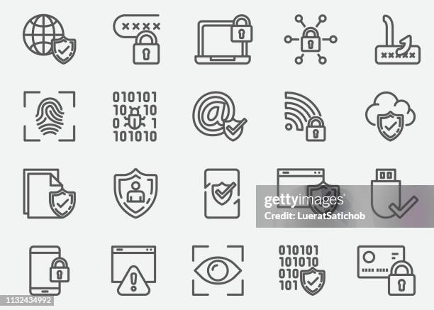 internet security line icons - computer virus stock illustrations