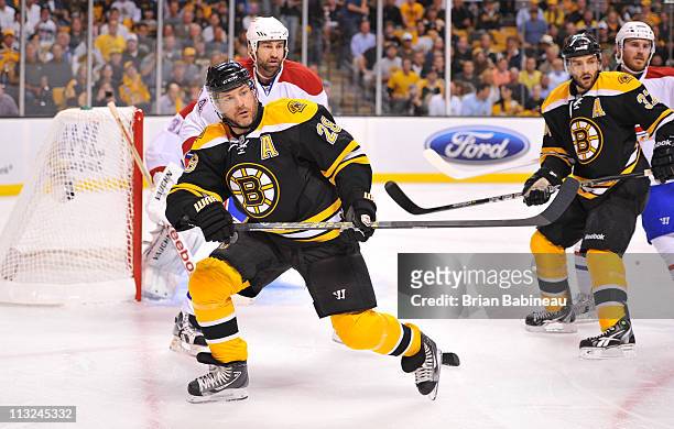 Mark Recchi of the Boston Bruins skates against the Montreal Canadiens in Game Five of the Eastern Conference Quarterfinals during the 2011 NHL...