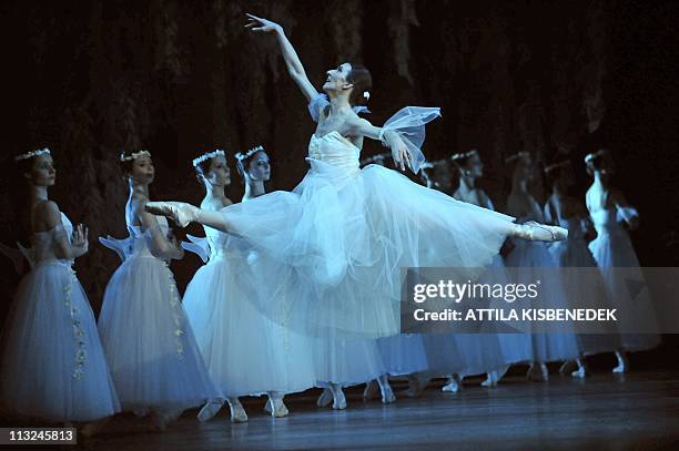 Dancers of Hungarian National Ballet perform on the stage of the State Opera House in Budapest on April 28, 2011 during a dress rehearsal of Adolphe...