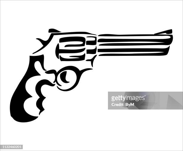 gun (revolver) tribal tattoo design style - trigger warning stock illustrations