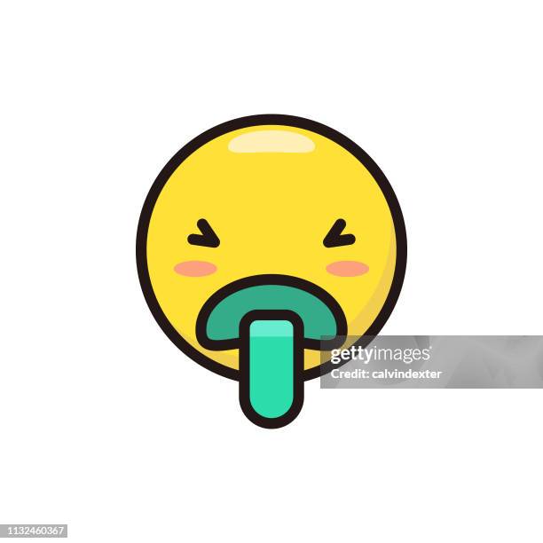 emoticon cute flat color and line art - vomiting stock illustrations