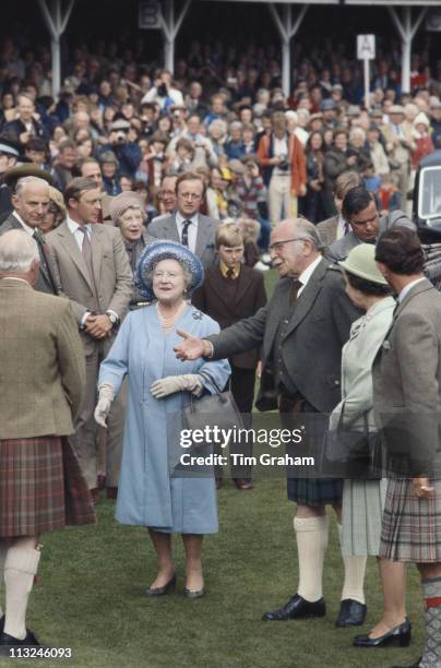 The Queen Mother attending the Braemar Games in Scotland, Great Britain, 2 September 1978. Camilla Parker-Bowles and her husband Andrew Parker-Bowles...
