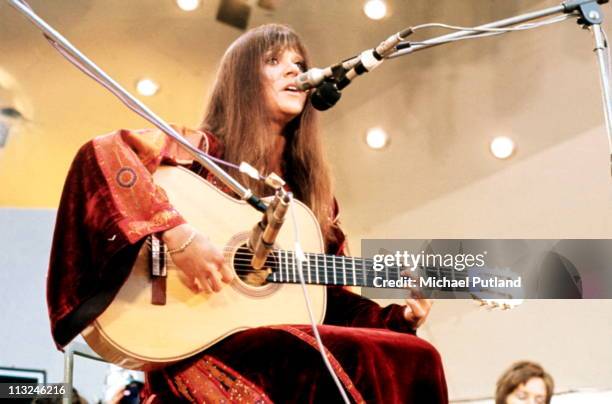 Melanie Safka performs on stage at Crystal Palace, London, 3rd June 1972.