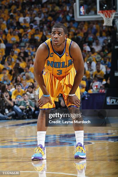 Chris Paul of the New Orleans Hornets during the game against the Los Angeles Lakers on April 22, 2011 during Game Three of the Western Conference...