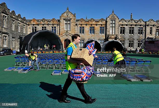 The town of St Andrews in Scotland prepares April 28 for a street party to celebrate the wedding of Britain's Prince William and Kate Middleton at...
