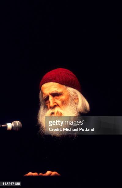 Moondog performs at the Poetry Olympics, London, 7th July 1996.