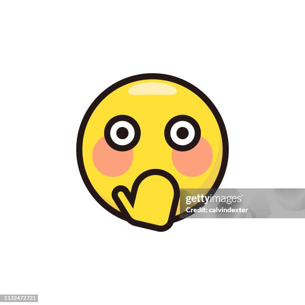 bildbanksillustrationer, clip art samt tecknat material och ikoner med emoticon söt platt färg och linje konst - shy