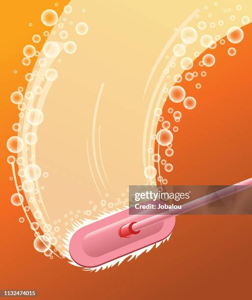 stockillustraties, clipart, cartoons en iconen met snelle schone service achtergrond met kopieerruimte. veeg de muur met een knijp snelle mop. schoonmaakproduct bubbels. - keurig