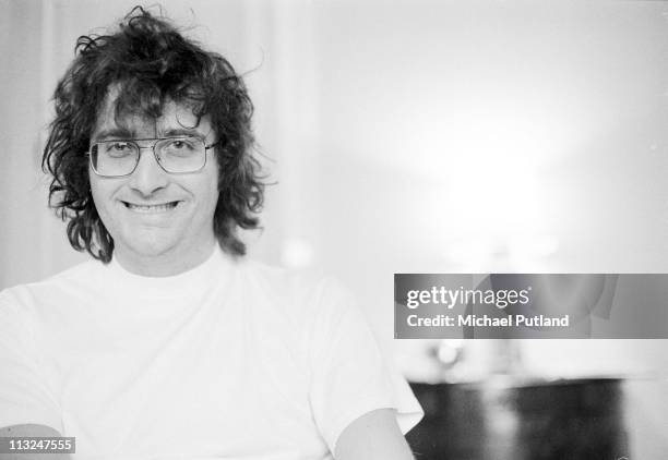 Randy Newman, portrait, being interviewed at the Savoy Hotel, London, March 1972.