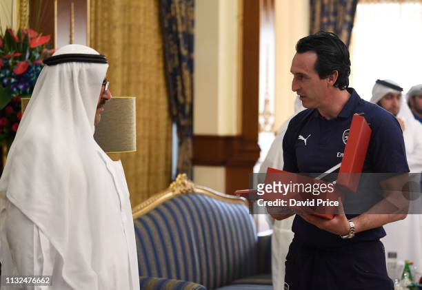 Unai Emery the Head Coach of Arsenal meets His Highness Sheikh Hamdan bin Rashid Al Maktoum as the Arsenal Squad visit at Zabeel Palace on March 24,...