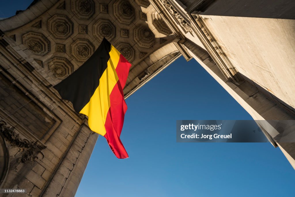 Belgian flag in Arcade du Cinquantenaire