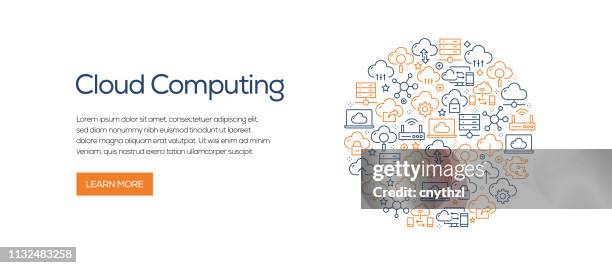 cloud computing banner template with line icons. modern vector illustration for advertisement, header, website. - application security abstract stock illustrations