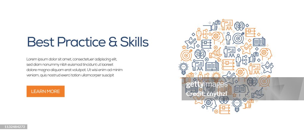 Best Practice and Skills Banner Template with Line Icons. Modern vector illustration for Advertisement, Header, Website.