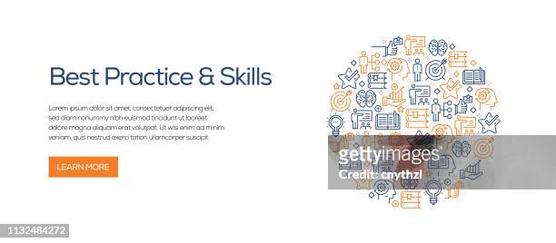 best practice and skills banner template with line icons. modern vector illustration for advertisement, header, website. - learning objectives stock illustrations